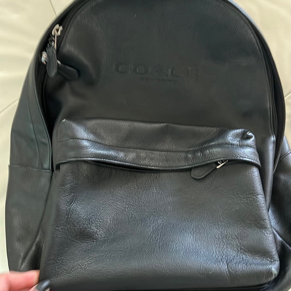 Coach black leather backpack